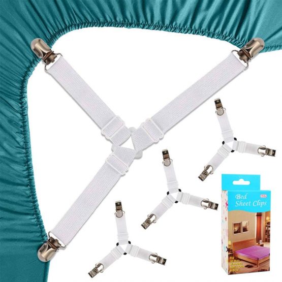 Felly Bed Sheet Clips 4 Pack Triangle Bed Sheet Straps Fasteners Set 3 Ways Mattress Corner Suspenders Grippers Holders (Long Type -White)