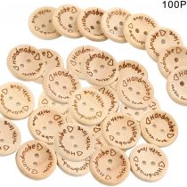 100PCS Wood Buttons for Sewing and Crafting Handmade with Love Wooden Button