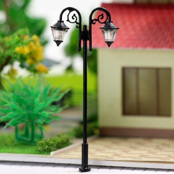 LYM61 5pcs Model Train HO Scale Lamp Post LEDs 1:87 Street Lights 65mm Miniature Double Heads Warm White - Image 3