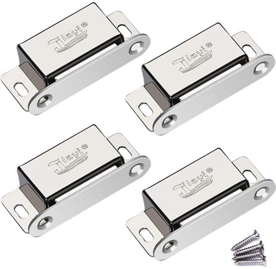 Cupboard Magnetic Door Catch Jiayi 4 Pack Cabinet Door Magnet 8KG Pull Stainless Steel Cupbord Door Magnetic Catches Heavy Duty Magnetic Cuoboard Latches for Kitchen Drawer Door Magnets Catcher