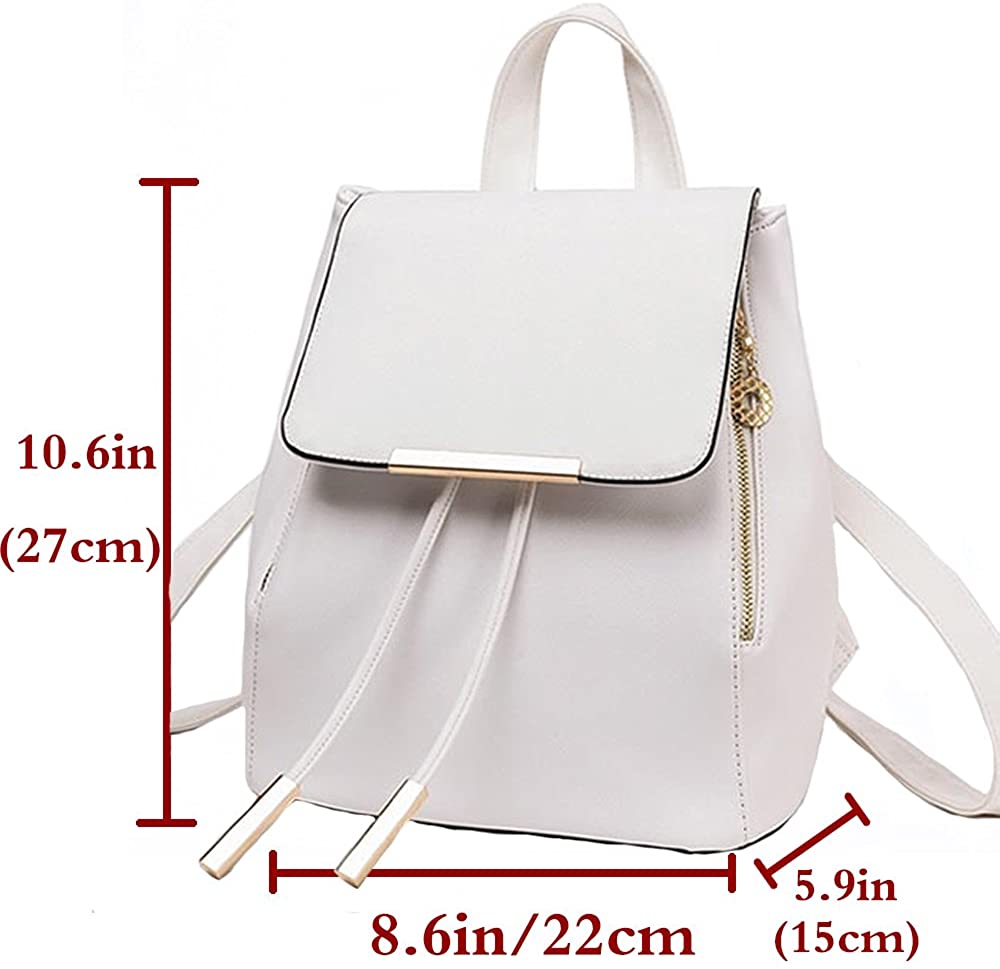 FiveloveTwo Womens Girls Fashion Backpack Rucksack PU Leather Purse Shoulder Hobo Bag Satchels Top-Handle Bags Off White - Image 2
