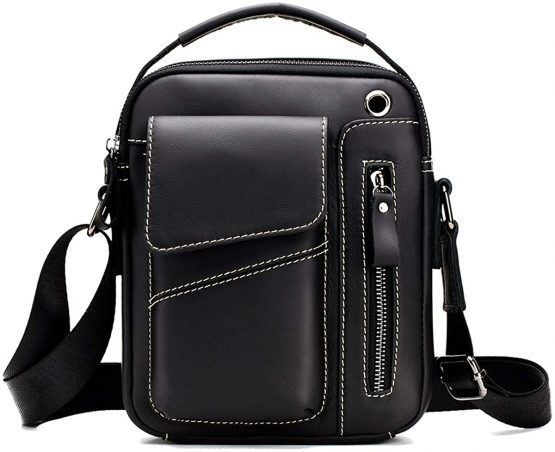 MANNUOSI Men's Crossbody Messenger Bag Genuine Leather Handbag Leather Shoulder Messenger Bag for Men Commuter Business Travel School