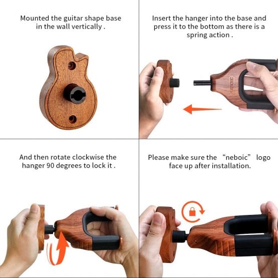 Neboic Guitar Wall Mount, Auto Lock Guitar Wall Hanger, Hard Wood Base Guitar Holder, Guitar Hook, Acoustic, Classical, Electric, Bass Guitar Stand, Guitar Accessories - Image 4