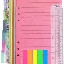 QincLing Refillable A5 Notebook Set，1 Pack 50 Sheets 6 Holes Loose-Leaf Lined Refill Paper, 6 PCS PVC Binder Index Dividers Subject Dividers, Ruler And 125 Pcs Note Flags Index Tabs