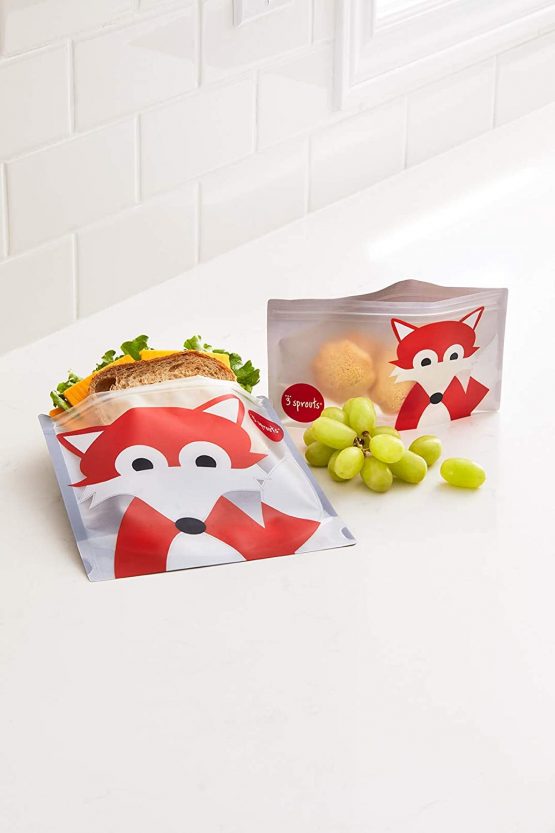 3 Sprouts Sandwich Bag (2 pack) – Reusable & Washable Lunch Storage Bag for Kids, Fox, 3S-ISWFOX - Image 3