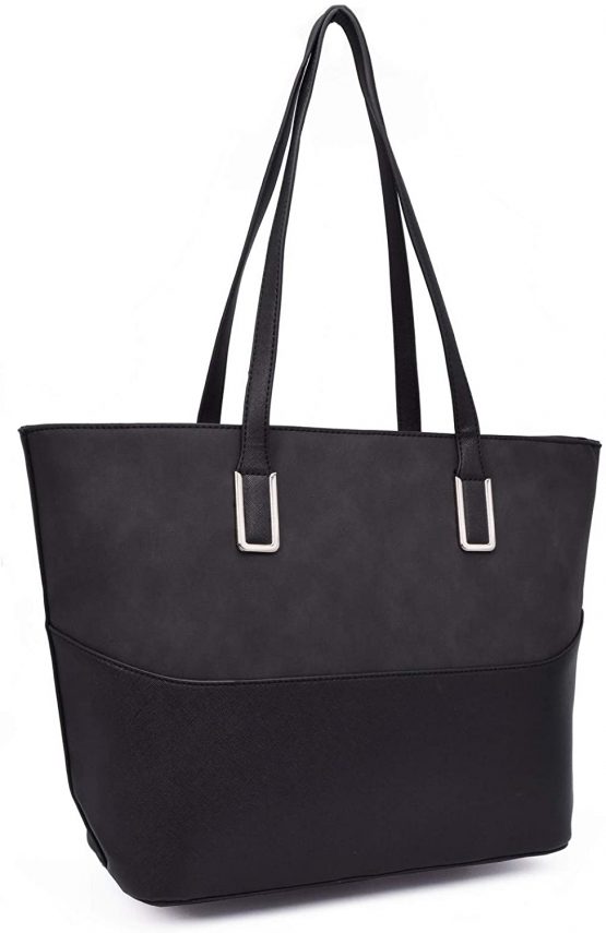 CRAZYCHIC - Women's Large Tote Bag - Shopper Handbag PU Leather - School College Work Shoulder Bag - Large Capacity Shopping Bag - Elegant Top Handle Bag - Fashion Grab Bags - Black - Image 2