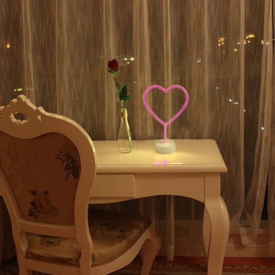 GUOCHENG Lovely Pink Heart Neon Sign LED Pedestal Neon Lamp Nightlight Decorative Love Heart Neon Marquee Sign for Festival Wedding Christmas Children Bedroom - Image 2