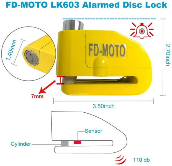 FD-MOTO 110dB Alarm Disc Brake Lock Black + Free Carry Pouch and 1.5M Reminder Cable Anti-Theft Motorcycle Motorbike Security Lock - Image 2
