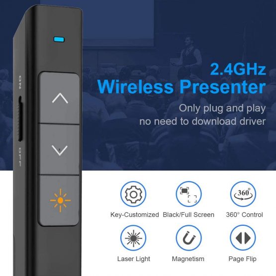 NORWII N26 Laser Pointer for Presentation Clicker 330FT/100M, 2.4GHz Wireless Presenter PPT Clicker for PowerPoint Remote Presentation Pointer Computer Clicker (Black) - Image 2