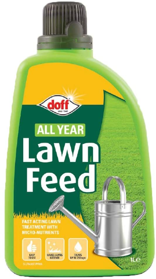 Doff All Year Lawn Feed Liquid Grass Fertiliser Micro Nutrients Iron Fast Acting 1L, Multicolor