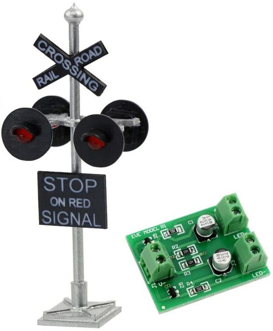 Evemodel JTD876RP 1 set HO Scale Railroad Train/Track Crossing Sign 4 heads LED made + Circuit board flasher-Flashing Red Train Signal Lights Decoration and Party
