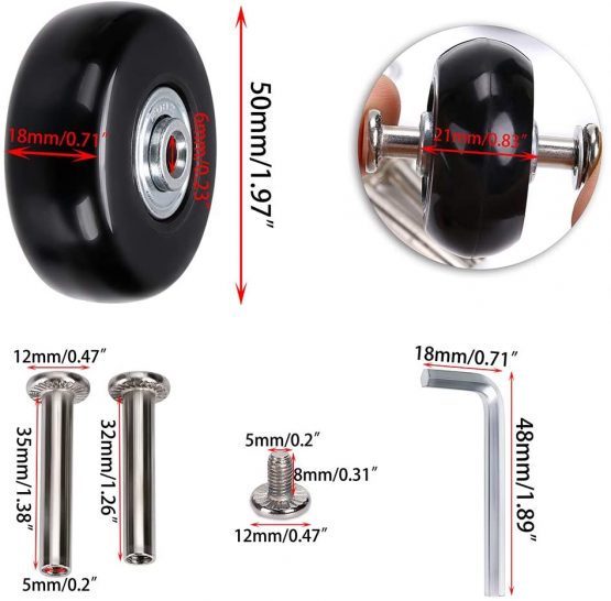 SUMNACON 4Pcs 50x18mm Luggage Suitcase Replacement Wheels, Rubber Swivel Caster Wheels Bearings Repair Kits - Image 2