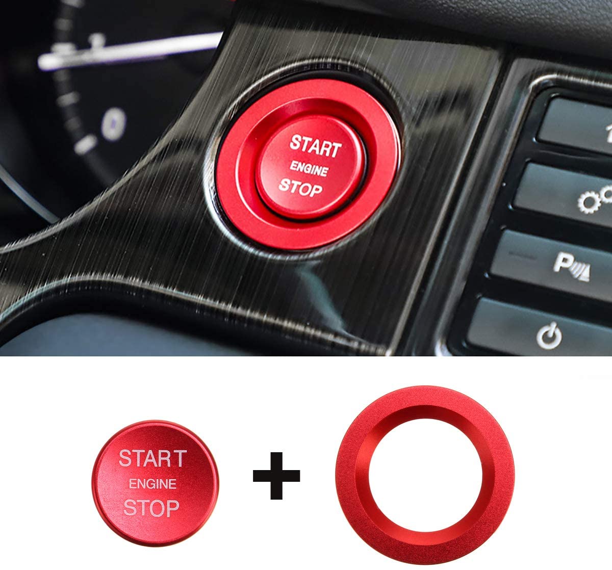 C-FUNN Car Start Button Carbon Engine Switch Cover Interior Moulding for Land Rover Discovery Sport 2015-2018 - Red - Image 4