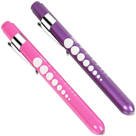 Diagnostic Medical Penlight (2 Packs), CAVN Mini Reusable LED Penlight Flashlight Pen Torch, Torch Doctor Nurse EMT Emergency Pen Light (Purple + Pink)