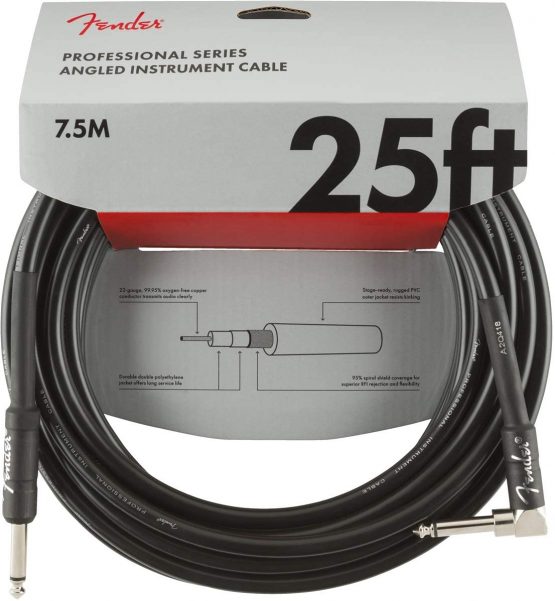 Fender Professional Series - Instrument Cables - 25' (BQ 6) 7.5 Metre,Black (Angled)