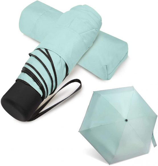 Mini Travel Umbrella Lightweight Small Compact Women Umbrellas for Sun Rain Mint Green