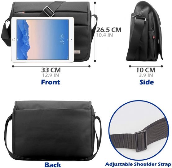 SPAHER Mens Shoulder Bag Laptop Briefcase Ipad Work Messenger Business Office Crossbody Bag Waterproof Travel Gift for Notebook MacBook Air 14" Black - Image 2