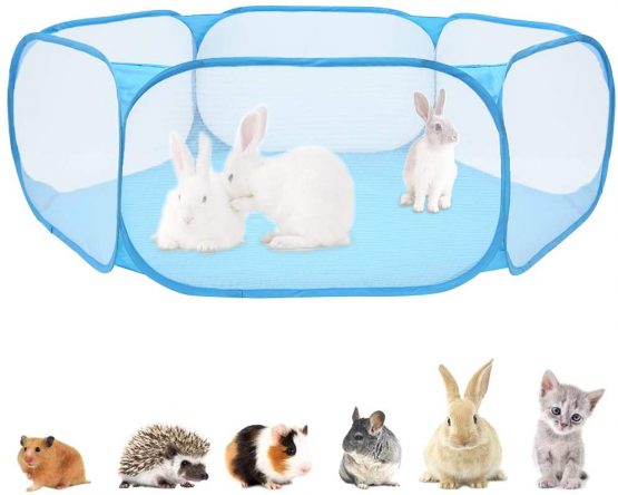 summerkimy Small Animals Cage Tent Breathable Transparen Foldable Pet Playpen Pop Open Exercise Fence Portable Yard Outdoor Indoor for Hamster,Guinea Pig,Rabbits, Chinchillas and Hedgehogs(Blue)