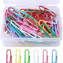 kuou 100 Pcs Coloured Paper Clips, Plastic-Coated Metal Paperclips Paper Clips Clamps with Box for Office School Stationery Document, Small Paper Clips(28mm, Assorted Color)
