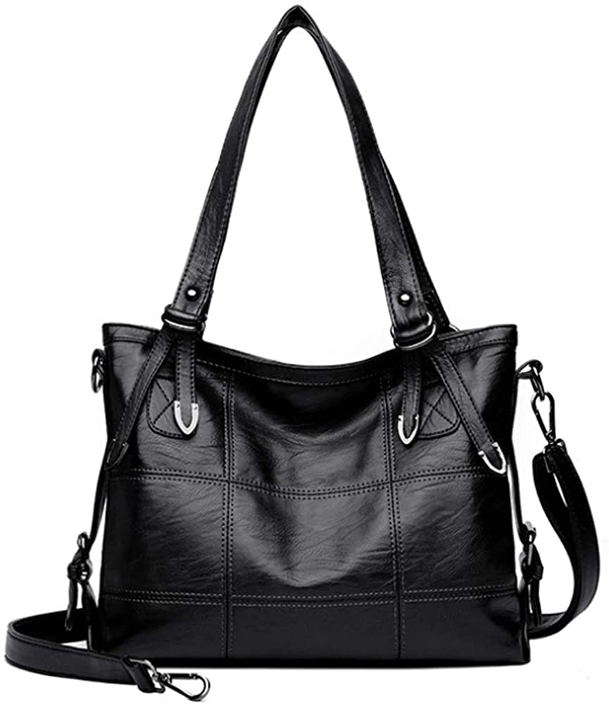 Rullar Fashion PU Leather Splice Satchels Shoulder Bag Top-Handle Bag Handbag Purses Tote for Women Ladies Black