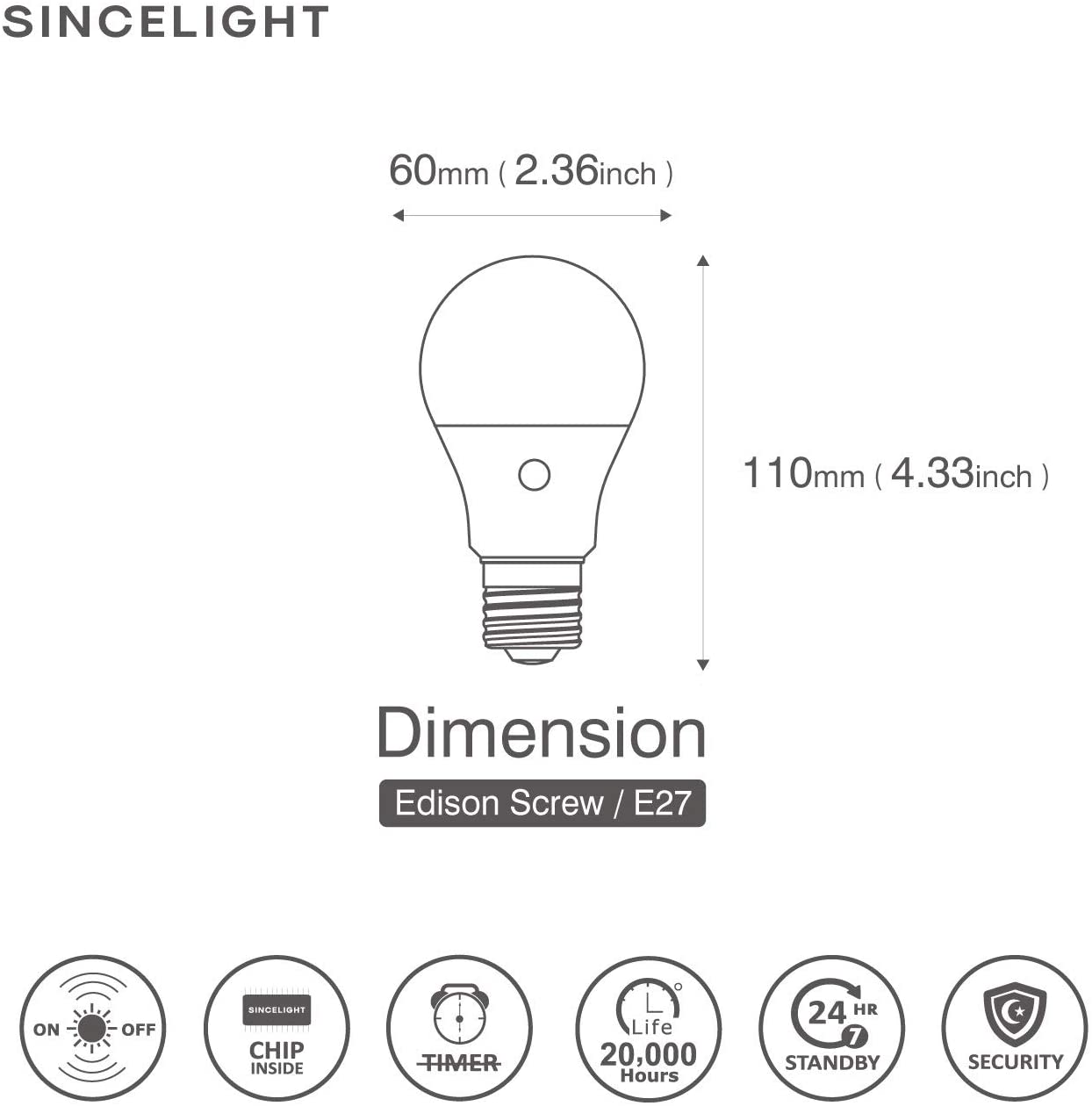 SINCELIGHT Dusk to Dawn LED Light Bulb 9W with Dual Photocell Sensors, ON/Off Automatic Depends on the Daylight Level - Image 3