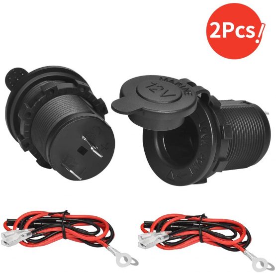 2 Pack Cigarette Lighter Socket, Waterproof and dustproof 12V/24V DC lighter socket plug Outlet for Boat Motorbike Car,With 0.6m Connection Cable