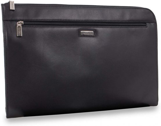 VISCONTI - A4 Zipped Document Folder - Genuine Leather - Executive Conference Notepad Holder - Business Portfolio Organiser - Credit Card + Pen Pockets - 18238 - Bond - Black