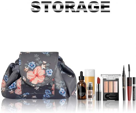 Lazy Drawstring Makeup Bags, Large Capacity Waterproof Travel Portable Cosmetic Bag Pouch Makeup Pouch Storage Organiser for Women Girl  (Flower) - Image 2