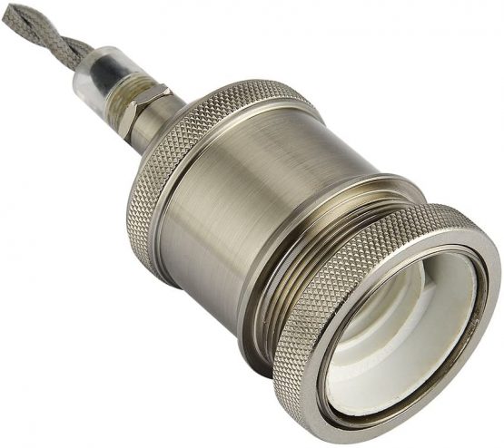 COZZY Vintage Ceiling Pendant Light Fitting, Light Grey Twisted Braided Flex,E27 Lamp Holder Suspended Pendant Light Fitting Kit-Satin Nickel - Image 2