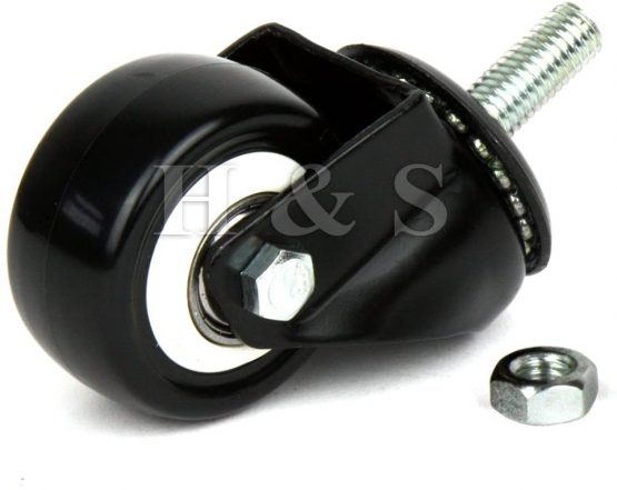 H&S 4 Castor Wheels Heavy Duty 200KG 50mm PU Rubber Swivel Trolley Furniture Caster with Brakes Black - Screw - Image 2