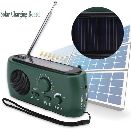 Dilwe LED Flashlight, Solar Hand Crank AM/FM Radio with LED Flashlight Emergency Phone Charger(Dark Green) - Image 4