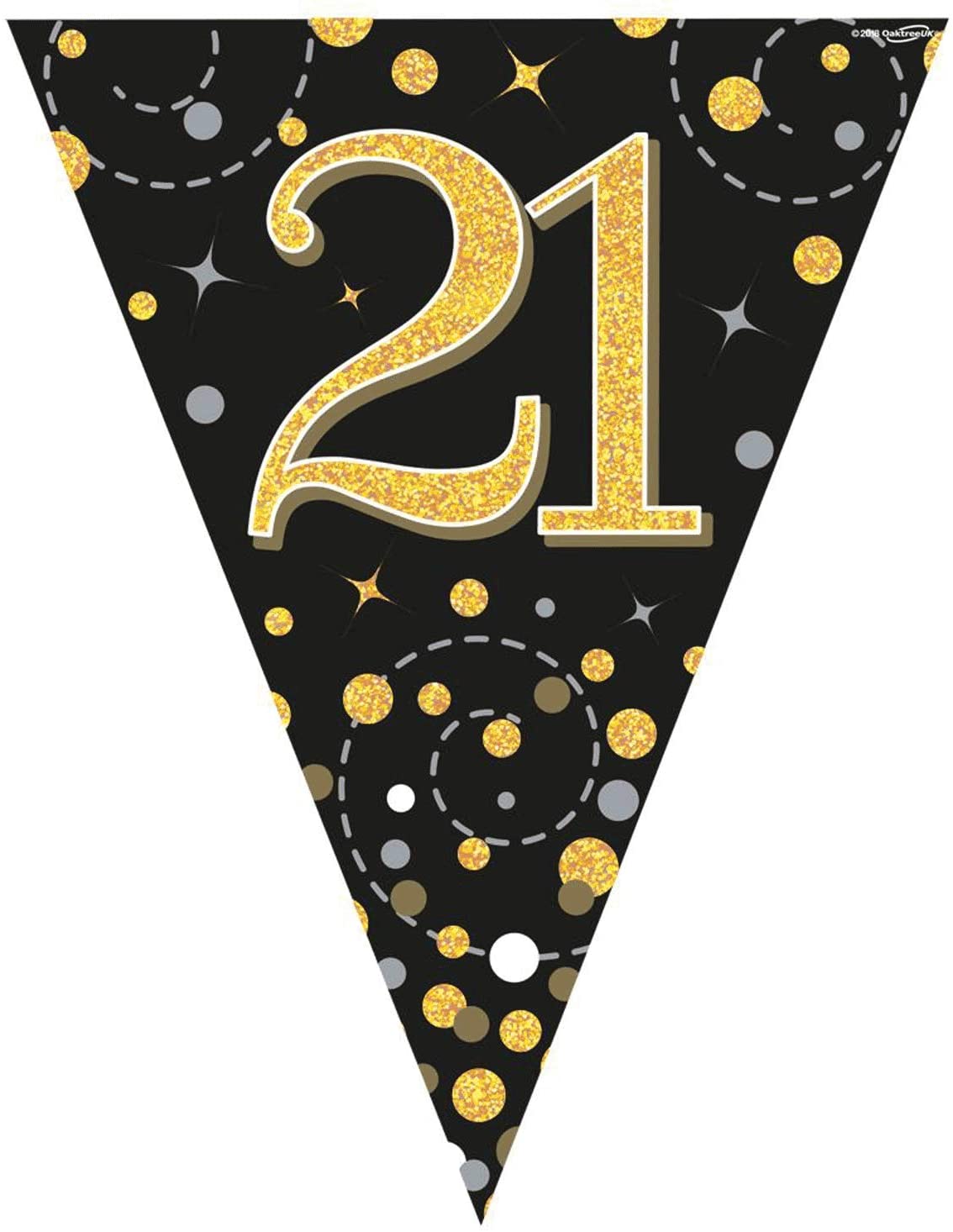Party Bunting Sparkling Fizz 21 Black & Gold Holographic 11 flags 3.9m, Pack of 1