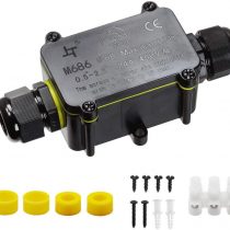 IP68 Waterproof Junction Box, HUYU 2-Way Outdoor Cable Connectors with 2 Cable M20 Gland Wire Connector Electrical Junction Box for 5-12MM Diameter Cable, 3 Pin Terminal, Black