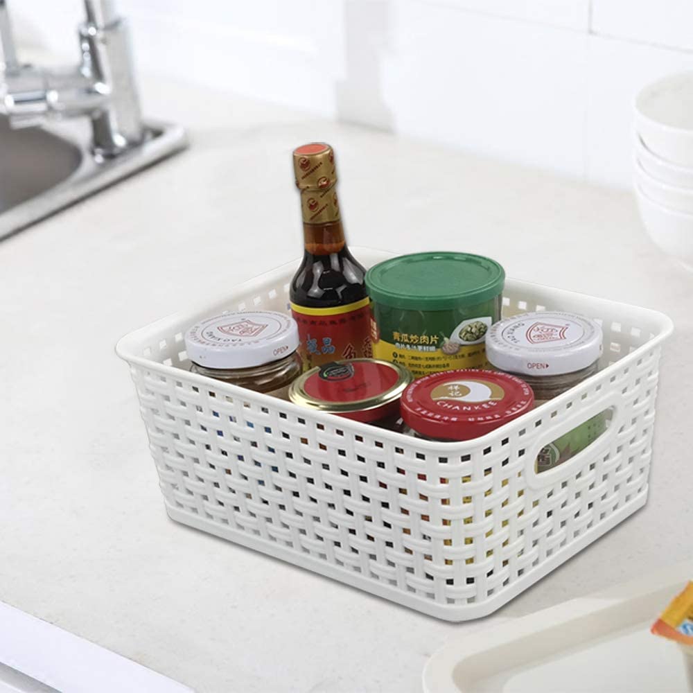 Sandmovie White Plastic Woven Ratten Baskets, 6-Pack, 25.5 cm x 20.1 cm x 10.2 cm - Image 4