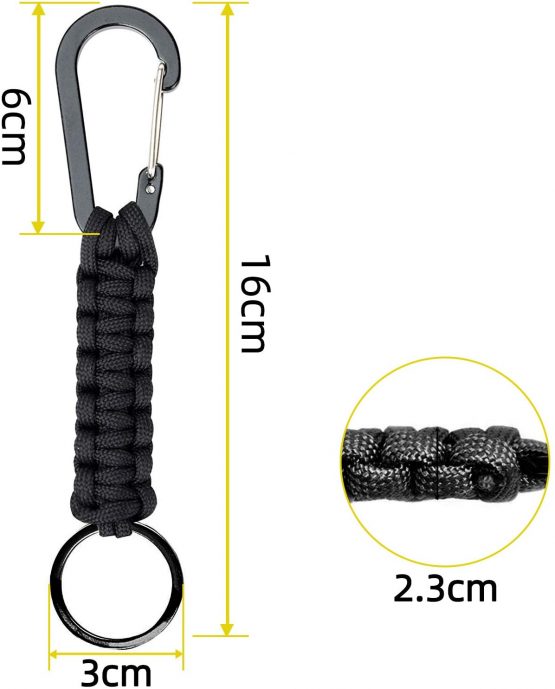 XCOZU 2 Pack Paracord Keychain, Paracord Key Chain Paracord Keyring Braided Paracord Lanyard with Snap Hook Carabiner Clips, Paracord Carabiner for Outdoor Survival Camping Hiking（Black） - Image 2