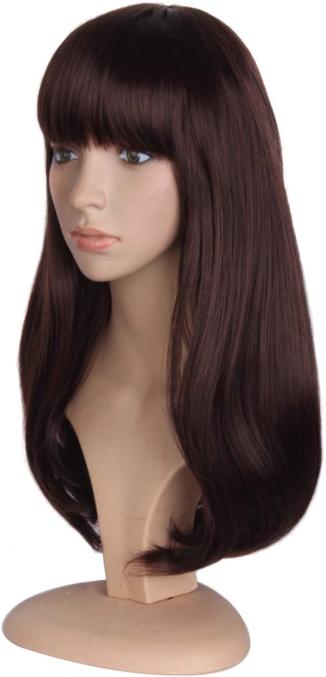 MapofBeauty Flat Bangs and Straight Hair Slightly Curled Wig (Dark Brown) - Image 2