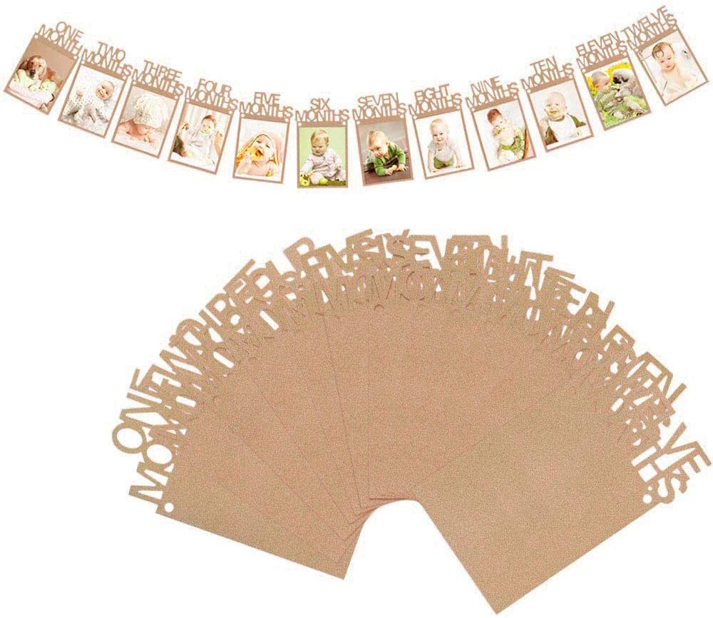 1st Birthday Photo Banner Baby First Birthday Party Decoration 12 Months Baby Photo Bunting Garland Newborn Boys Girls Monthly Milestone Growth DIY Wall Hanging Picture Album for Baby Shower