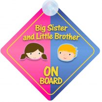 Big Sister And Little Brother on Board Car Sign for Children/Baby Boys and Girls Non Personalised Character Theme