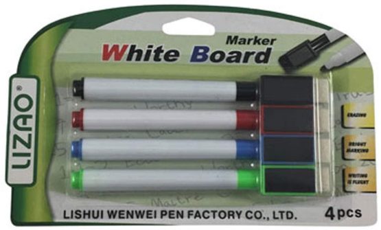 4 Assorted Magnetic Dry Wipe Pens White Board Markers with Eraser