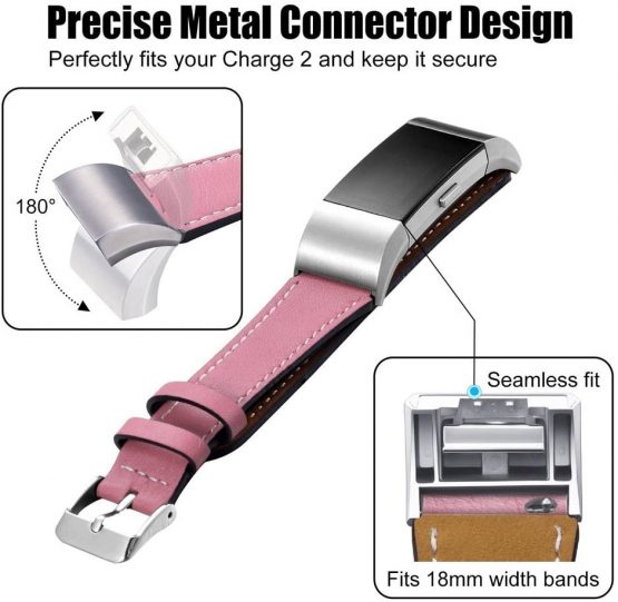 AISPORTS Compatible with Fitbit Charge 2 Strap for Women Men, Fitbit Charge 2 Strap Leather Soft Breathable Sport Wristband Metal Buckle Bracelet Replacement Strap for Fitbit Charge 2 Fitness Tracker - Image 3