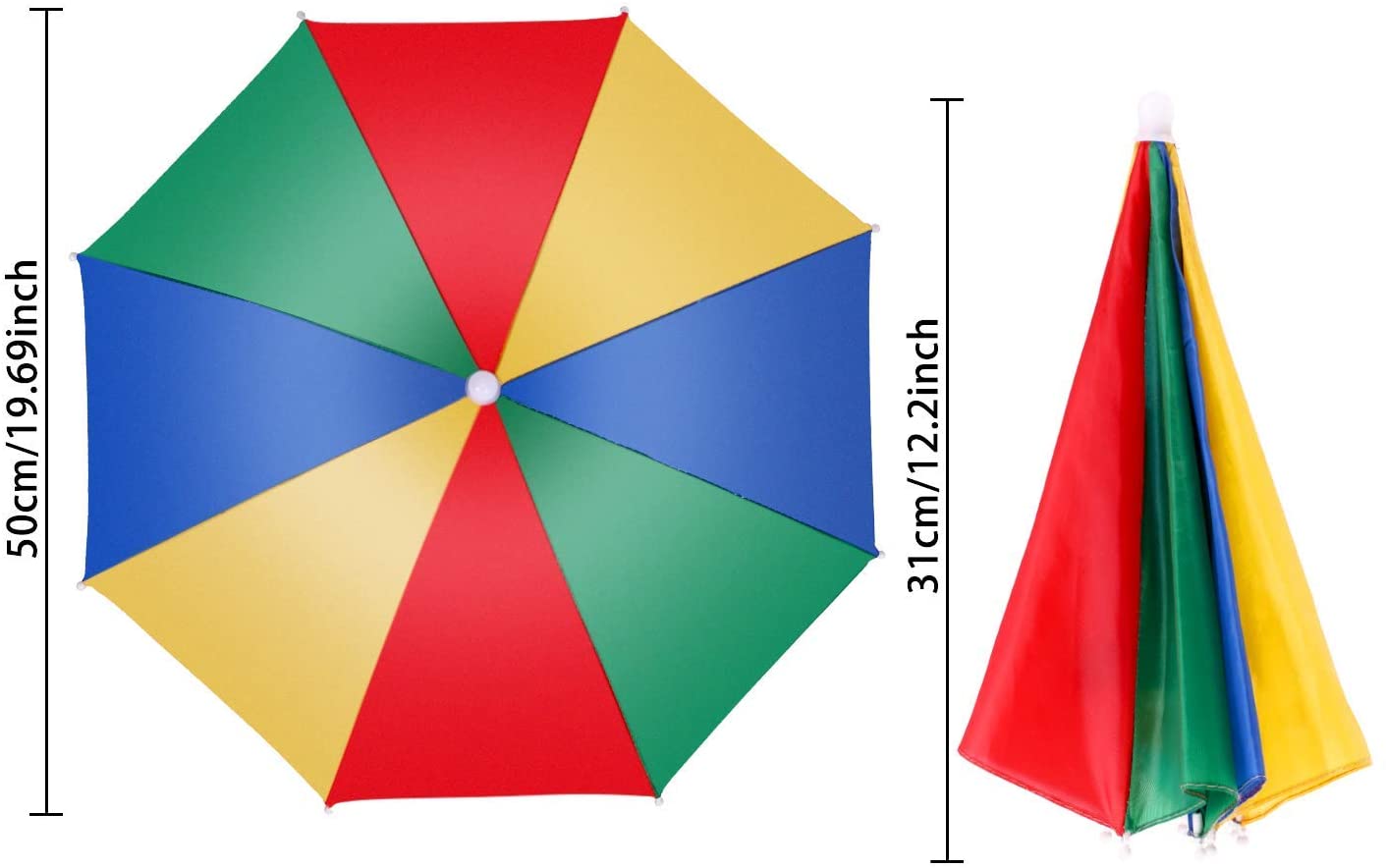 AMACOAM Head Umbrella Hat Rainbow Umbrella Hat Outdoor Sun Rain Protection Portable Mini Umbrella Novelty Fancy Dress Accessory for Fishing Gardening Photography Camping Beach Party for Adults Kids - Image 3