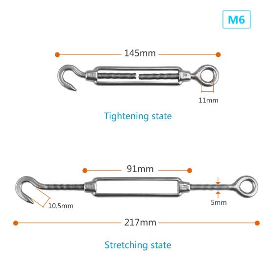 HSEAMALL 10 PCS M6 Turnbuckle Hook and Eye,304 Stainless Steel Turnbuckles Strainer Wire Tensioner Rope Cable Tension - Image 2