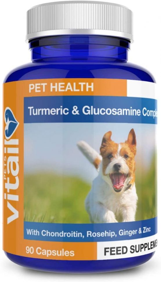 Turmeric and Glucosamine Complex for Pets. Turmeric for Dogs and Cats with Glucosamine, Vitamin C, Rosehip, Ginger and Zinc. 90 Capsules