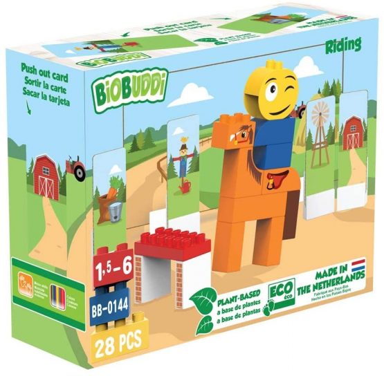 BIOBUDDI BB-0144 Building Horse Riding Play Set, 19 Blocks, 9 Push-Out Cards, Multi-Coloured - Image 3