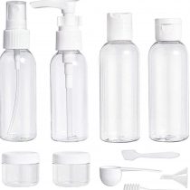 ShaniTech Pack of 10 Pcs Leak Proof Refillable Air Travel Size Liquid Containers Bottle for Liquids, Accessories, Cosmetic Products, Toiletries [Clear for Airport Security - TSA Air Flights Approved]
