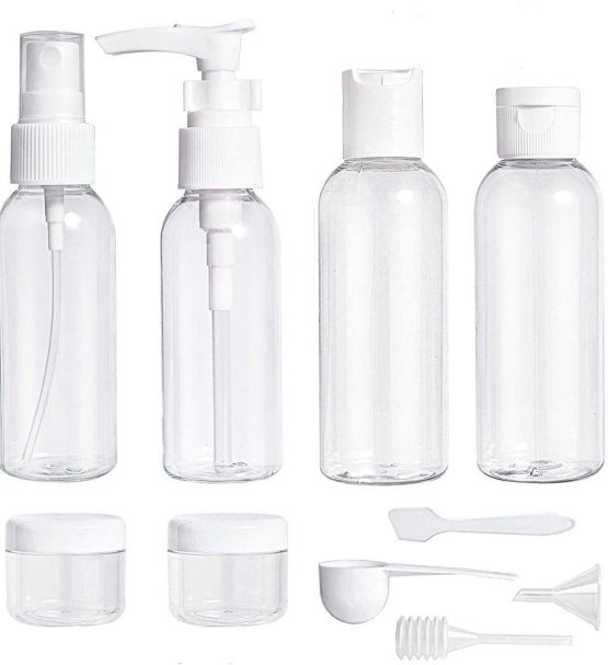 ShaniTech Pack of 10 Pcs Leak Proof Refillable Air Travel Size Liquid Containers Bottle for Liquids, Accessories, Cosmetic Products, Toiletries [Clear for Airport Security - TSA Air Flights Approved]