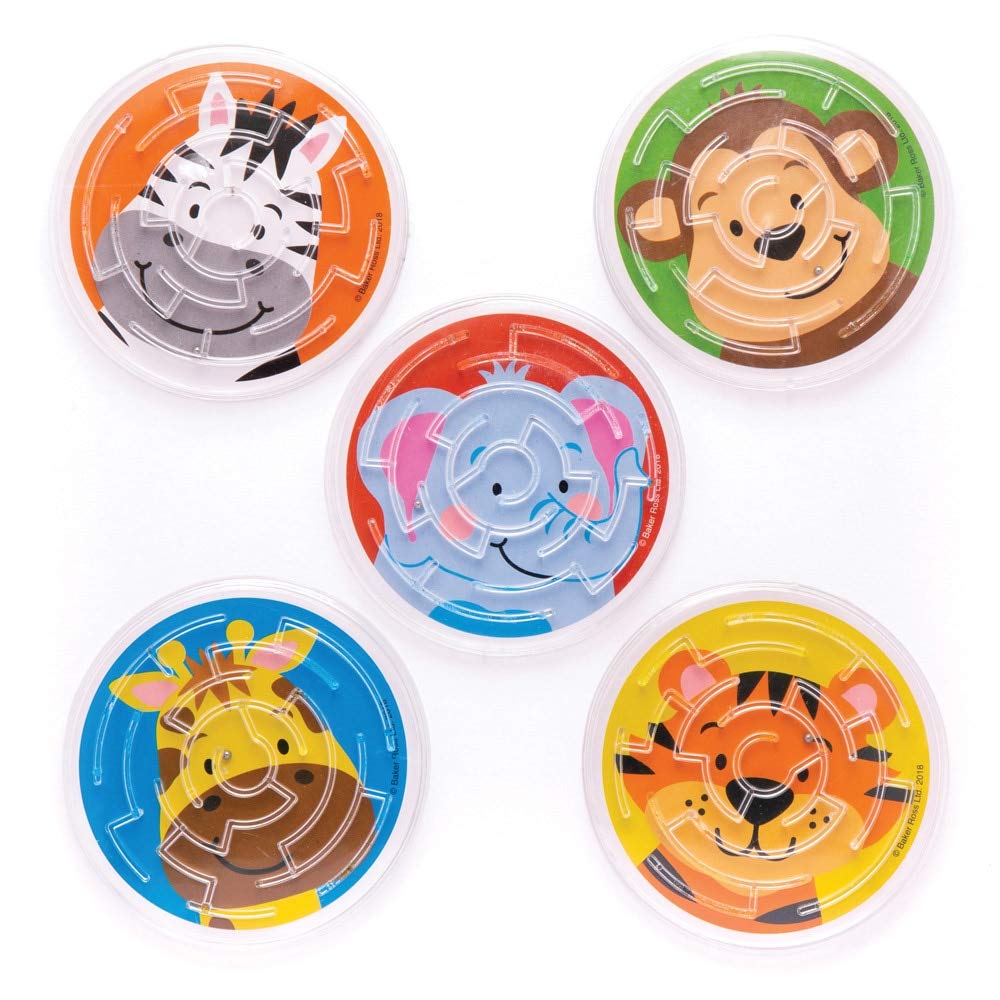 Baker Ross AW760 Jungle Chums Maze Games (Pack of 6) Maze and Ball Game Perfect for Kids Goodie Bags Halloween Party Favors