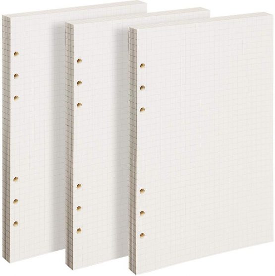 Teenitor A5 3 Packs 5 mm Squared Ruled Paper, 21 x 14.2 cm Refillable Grids Paper 135 Sheets/ 270 Pages 6 Hole Insert Planner Exercise Paper for Math Work Drawings Personal Use at Home in School