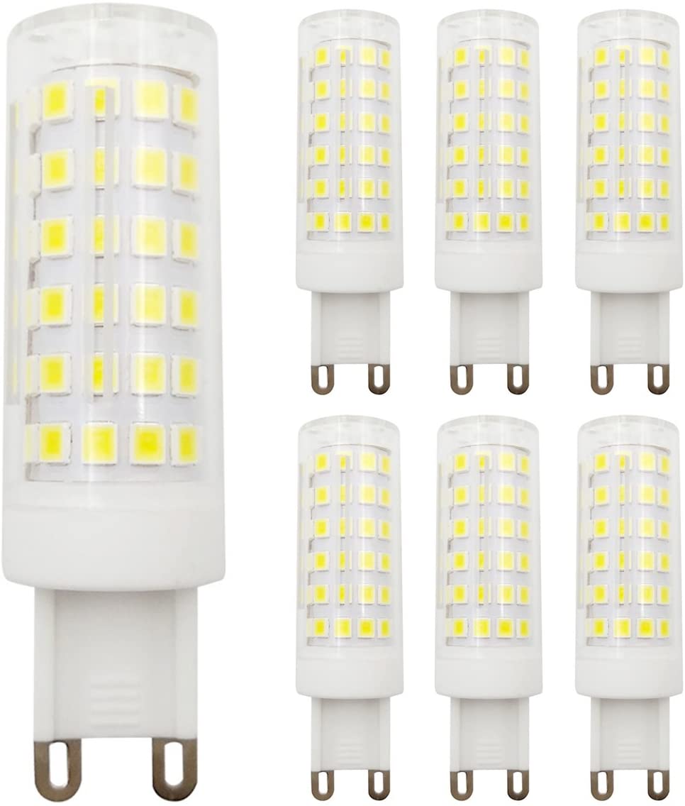ZHENMING G9 Dimmable LED Bulb 9W Equivalent 60W- 80W Halogen Bulb Cool White 6500K, 220V-240V, 6-Pack, 60-80W G9 Dimmable