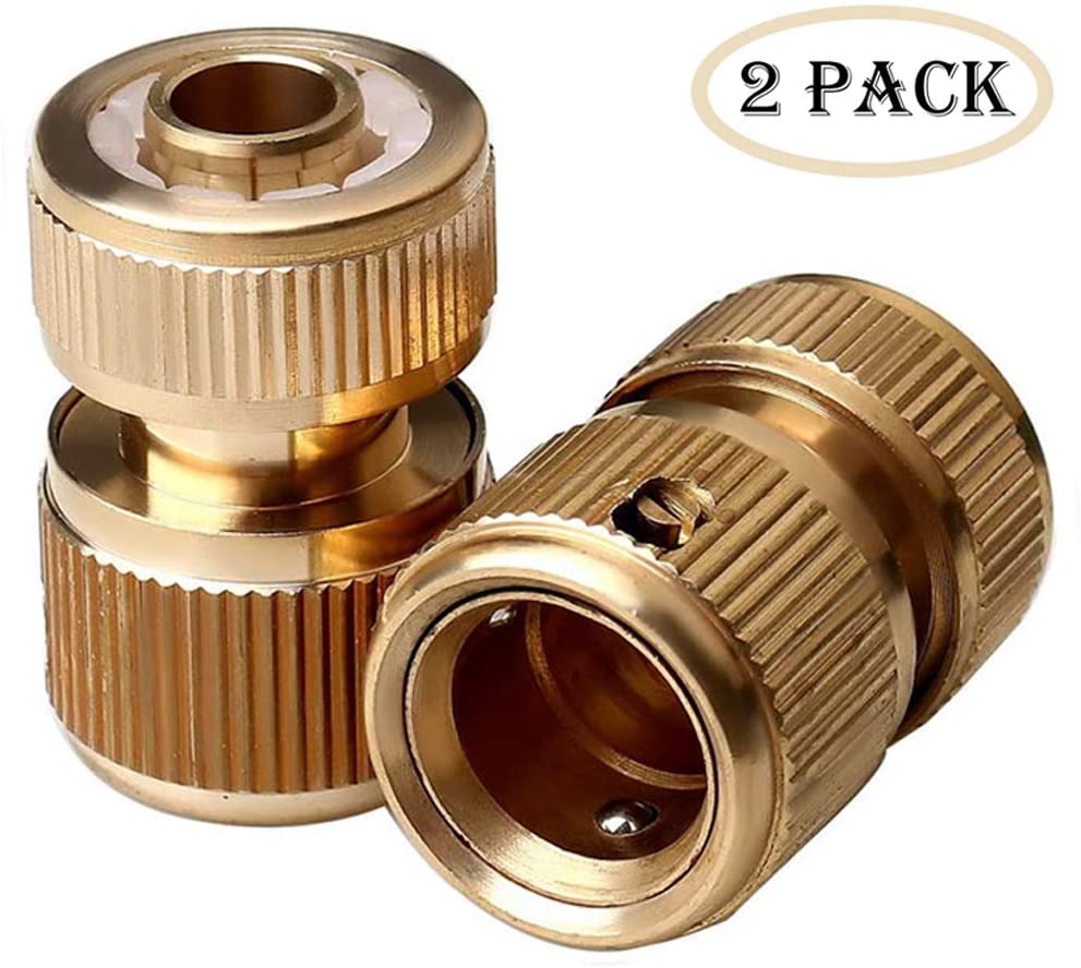 Tesmotor Brass Hose Connector Hose End Quick Connector for 1/2-inch(13mm) Graden Hose Pipe-Garden Hose Expandable Stretch Fittings Tap Adaptors Connectors 2Pack